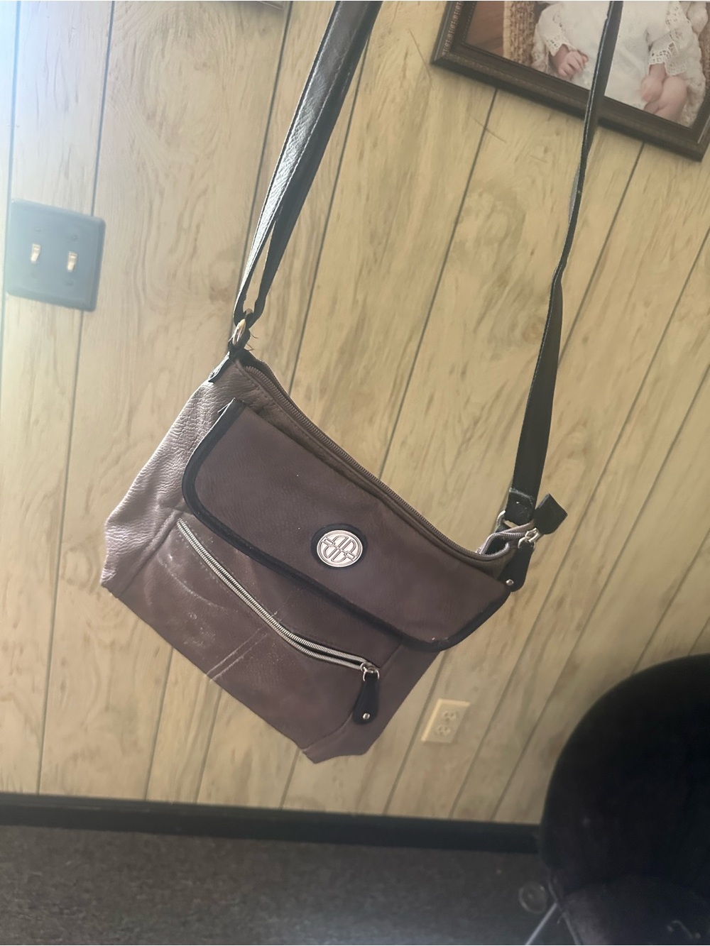 Bueno Brown Messenger Crossbody Bag with Black Strap